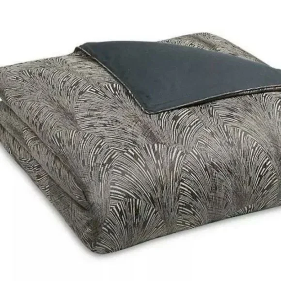 Hudson Park Collection Deco Fan KING Duvet Cover Black - Picture 6 of 12